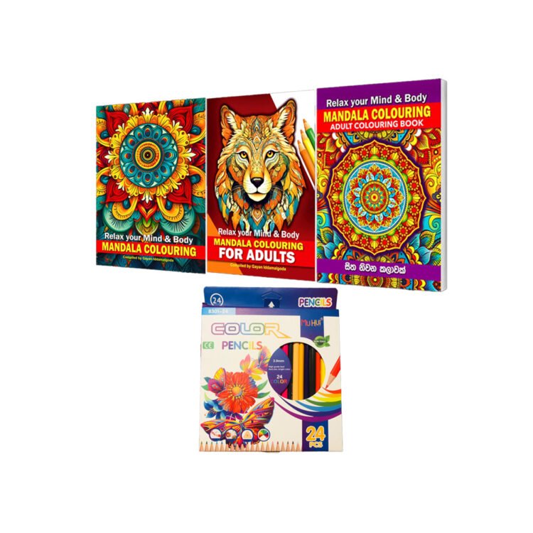 Mandala Coloring Books 3 Books Bundle with color pencils